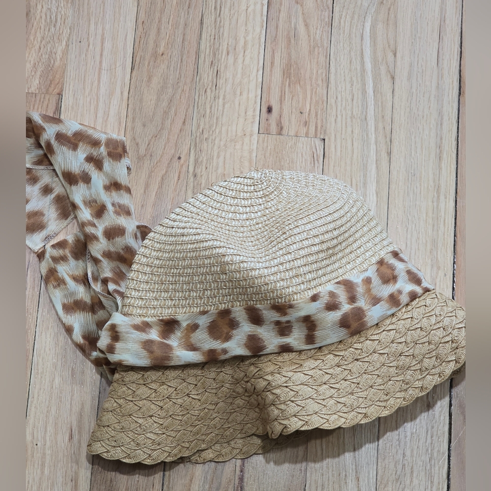 Tan and Brown Sun Hat with Animal Print Band
